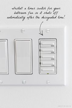 a white electrical outlet with two switches and one light switch on the wall, which has a handwritten quote above it