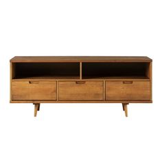 the sideboard with drawers is made from wood and has two open compartments on each side