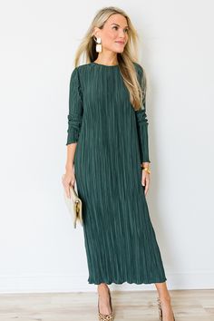 Pleated Midi, Midnight Green - New Arrivals - The Blue Door Boutique Spring Midi Dress For Work With Folds, Pleated Stretch Midi Dress For Date Night, Fitted Pleated Maxi Dress For Work, Fitted Maxi Length Pleated Dress For Work, Fitted Pleated Dress For Date Night In Fall, Spring Workwear Midi Dress With Folds, Fitted Pleated Dress With Folds For Workwear, Stretch Pleated Midi Dress For Date Night, Fall Pleated Midi Dress For Date Night