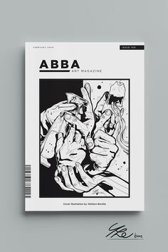 an image of a magazine cover with black and white art on it's pages