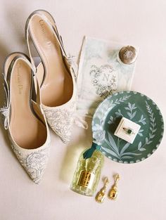 wedding accessories including shoes, perfume and ring