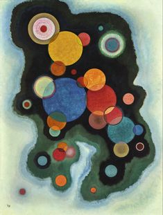 an abstract painting with circles and shapes