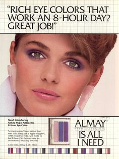 US Vogue, January 1986. 80s Eye Makeup, 80s Hair And Makeup, 1980s Makeup And Hair, 80s Makeup Looks, 1980s Makeup, 80s Ads, Vintage Makeup Ads, 80s Makeup, Beauty Advertising