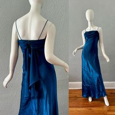 V I N T A G E 1990-00s . fully lined . straight neckline . back zipper . spaghetti straps . chiffon overlay draped neckline . maxi length . ruffle chiffon detail on back  . shiny metallic fabric with no stretch C O L O R S . blue M A T E R I A L . polyester | rayon | lining- acetate L A B E L . betsy & adam C O N D I T I O N . excellent S I Z E . tag size // 6 . recommended size // s M E A S U R E M E N T S (garment not stretched) . chest // 32-34 . waist // 28 . hips // 40 . length // 61 ** all items were measured laid flat & measurements for chest, waist, & hips have already been doubled ** Prom Dress Inspo, Draped Neckline, Chiffon Overlay, Straight Neckline, Metallic Fabric, Chiffon Ruffle, Chiffon Maxi, Chiffon Maxi Dress, Dress Clothes For Women