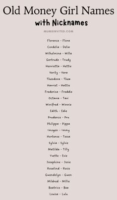 old money girl names with nickanes