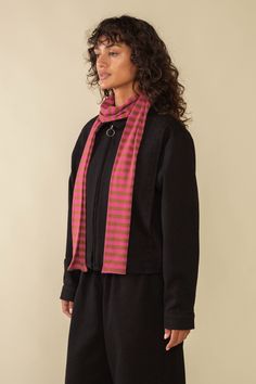 ** This item is for preorder and will be shipping 1-2 weeks from order date Skinny jersey knit scarf in our custom stripes. Fabric is doubled for two-sided wearability Fabric is 50% cotton 50% polyester, 1x1 rib knit This item is final sale and non-returnable Fit Model is 5'7" View full Size Chart Content & Care 50% Cotton, 50% Polyester Machine wash cold. Tumble dry low. Jersey Scarf, Stripes Fabric, Striped Scarf, Navy And Green, Denim Pant, Knit Scarf, Long Sleeve Sweatshirts, Fleece Jacket, Outerwear Jackets