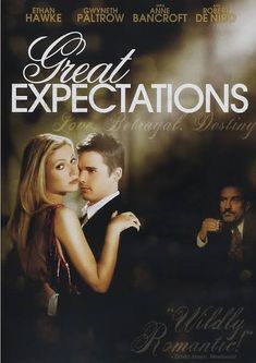 the movie poster for great expectations is shown in front of an image of a man and woman