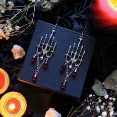 New Handmade Sterling Silver Hooks 925 Glass Beads Vampiric Jewelry, Classy Goth, Crystals Hanging, Red Chandelier, Earrings Gothic, Romantic Earrings, Gothic Vampire, Silver Chandelier, Gothic Earrings