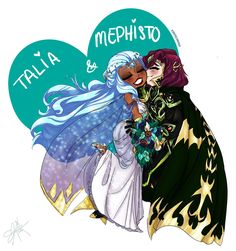 two cartoon characters hugging each other with the caption tala and mephisto