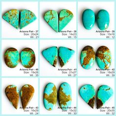 the different types of turquoise stones are shown in this chart, and each has their own color