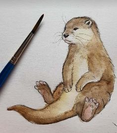 a drawing of an otter sitting on its hind legs