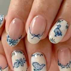 Jellycat Nails, Toile Nails, Baby Boy Nails, Porcelain Nails, Blue Toile, Grooming Tips, Nail Art Inspiration, Almond Nails, Dream Wardrobe