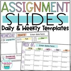 an assortment of daily and weekly calendars with the text, assignment slides for students