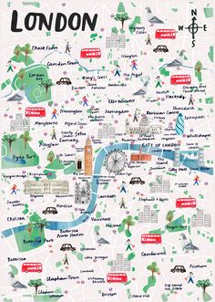 the london map is shown in green and white, with lots of different things on it