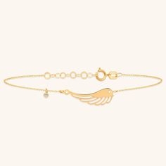 "A stunning gold angel wing bracelet that will elevate your jewelry collection. This gold bracelet is all you need to give an edge to your look, with a strong gold chain and a stunning angel wing charm. ‣ 2 Years Warranty ‣ Free Express International Shipping ‣ Free returns within 30 days from the order date Features * Made to Order. * Material: Solid Gold (real solid gold, no gold-filled or no gold plated material) * Gold KT: 14K * Choice of Gold Color: Yellow Gold, Rose Gold, White Gold * Gem Diamond Angel, Angel Wing Bracelet, Angel Bracelet, Gold Jewelry Gift, Gold Wing, Nature Friendly, Diamond Charm, Dainty Bracelets, Birthday Jewelry Gift