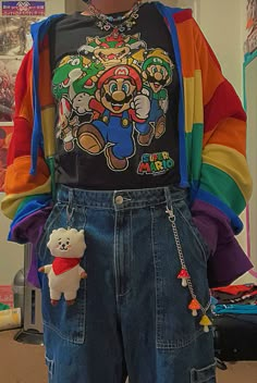 Kidcore Reference, Pop Outfits 90s, Indie Inspired Outfits, Vintage Kidcore Outfits, Kidcore Clothes Drawing, Kidcore Drawing Clothes, Rainbowcore Clothes, Pride Clothes Aesthetic, Kidcore Masc Outfits