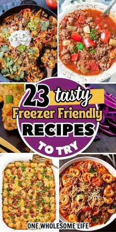 Collage of freezer friendly meal ideas. Rice Meals To Freeze, Weeknight Freezer Meals, Meal Prep Freezer Meals For Two, Best Frozen Dinners, Freezer To Slow Cooker Meals, Freezer Friendly Dinners, Meal Prep Frozen Dinners, Dinner You Can Freeze, Quick Freezer Meals Easy Dinners