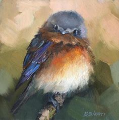 a painting of a bird sitting on a branch