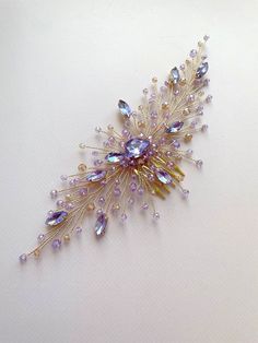 Purple Hairpiece, Bridesmaids Purple, Purple Hair Accessories, Amethyst Hair, Purple And Gold Wedding, Bridesmaids Hair, Gold Hair Comb, Gold Wedding Theme, Crystal Amethyst