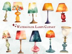 watercolor lamps clipart set