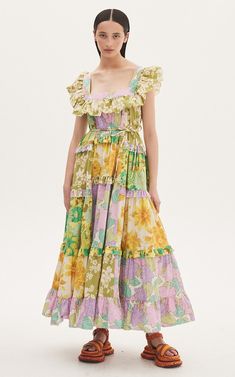 Patchwork, Spring Summer 2023 Fashion, Poplin Midi Dress, Spring Summer 2023, 2023 Fashion, Summer 2023, Ruffle Trim, Cotton Poplin, Moda Operandi