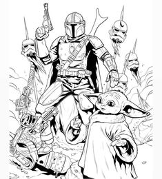 star wars coloring pages for adults with the force awake and yoda, boba fett