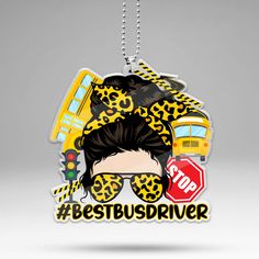 a yellow bus with a woman's face and the words best driver on it