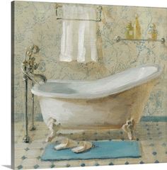 a painting of a bathtub in a bathroom