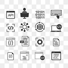 different types of computer icons on a transparent background