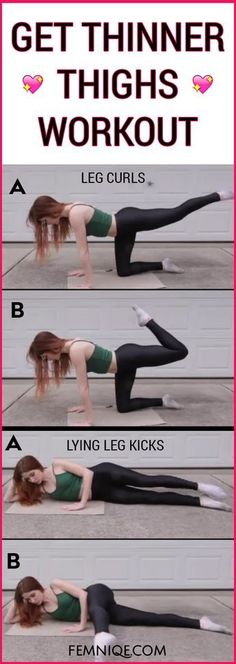 a woman doing an exercise with the words get thinner thighs workout