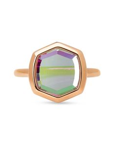 "Our new engravable pieces are perfect to personalize for loved ones. (And I’m obsessed with our one-of-a-kind Dichroic Glass!)" - Kendra 

 Your daily dose of shine is here via the Davis 18k Rose Gold Vermeil Cocktail Ring in Dichroic Glass. We love this cocktail ring for its vast styling opportunities - dressed up or down, it's the perfect sized statement. Your every movement will catch stares while you're wearing the Davis Cocktail Ring. Ear Piercing Earrings, Five Golden Rings, A Promise Ring, Golden Rings, Push Present, Sell Anything, Piercing Earrings, Engraved Jewelry, Dichroic Glass