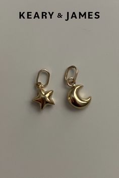 Gold sun and moon charms Charm Holder, Star And Moon, Gold Charms, Jewelry Charms, Celestial Jewelry, Sugar Cravings, Star Moon, Hollow Design, Moon Charm