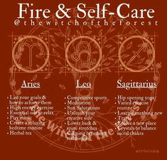 the zodiac sign for fire and self - care is shown in this graphic above it's description