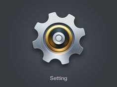 the settings icon is shown in gold and silver on a dark background with white lettering