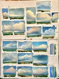 several pictures of clouds are shown on a piece of paper