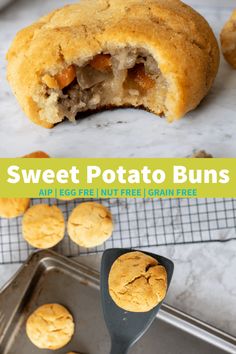 two pictures showing the inside and outside of sweet potato buns