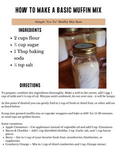 a recipe for making muffin mix in a mason jar with instructions on how to make it