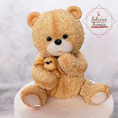 a teddy bear sitting on top of a cake