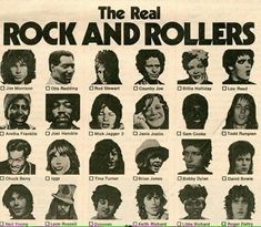 an advertisement for rock and rollers featuring the faces of many famous musicians, including one with