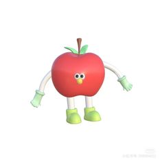 an apple character is standing in front of a white background with green legs and feet