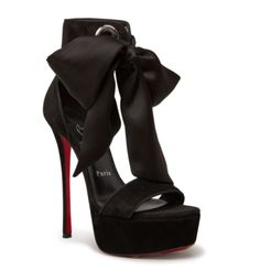 Christian Louboutin Torrida Silk Bow Platform Sandals Size 37.5 (US 7.5) | eBay Chic Sandals With 4-inch Heel For Galas, Chic Evening Sandals With Round Toe, Evening Sandals With Red Sole And Open Toe, Designer Evening Sandals With 4-inch Heel, Chic Sandals With Red Sole And Ankle Strap, Chic Sandals With Red Sole And Open Heel, Designer Platform Sandals For Evening, Luxury Evening Sandals With Red Sole, Formal Sandals With Red Sole And Round Toe