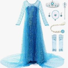 Elsa Outfit, Picture Dress, Costume Birthday Party, Princess Elsa Dress, Sequin Costume, Frozen Elsa Dress, Elsa Cosplay, Christmas Fancy Dress, Elsa Costume