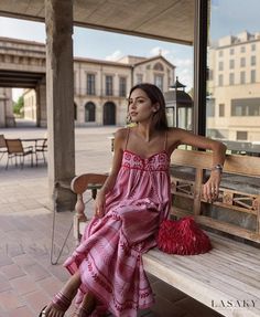 Lasaky - Seductively Styled Fringed Strap Maxi Dress with Intricate Knitted Crochet Detailing Bohemian Summer Dresses, Boho Chique, Casual Sundress, Airy Dress, Bohemian Summer, Sling Dress, Vacation Dresses, Pink Maxi Dress, Boho Stil