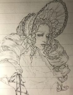 a drawing of a woman in a bonnet