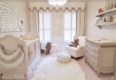 a baby's room is decorated in neutral colors