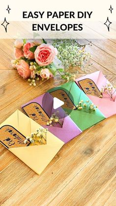 easy paper diy envelopes with flowers on the table