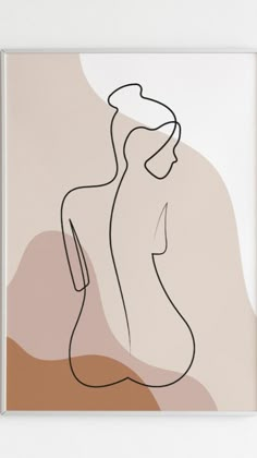 an abstract drawing of a woman's body in black and white on a beige background