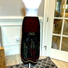 Elegant And Unique, This Sue Wong Maxi Dress Has A Velvet Image Of Botticelli’s The Three Graces Overlaid With Black Lace. It Is Truly One Of A Kind! Skirts Vintage, The Three Graces, Sue Wong, Three Graces, Vintage Skirt, Black Lace, Maxi Skirt, Womens Skirt, Maxi Dress