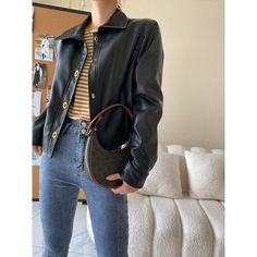 Niche Gold Button Lapel Short Leather Jacket Material: PU Size: S, M, L Color: Black Applicable Scene: Leisure, Daily, Vacation Short Leather Jacket, Gold Buttons, Leather Jacket, Leather, Gold, Black, Color