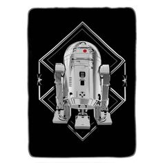 a star wars r2d2 robot on black and white background with stars around it